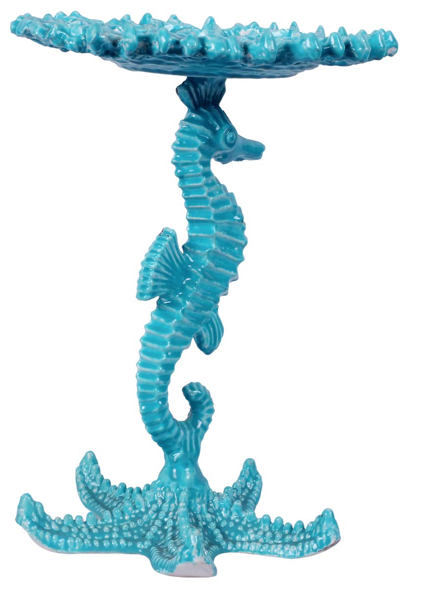 12.5” Sea-Horse Candle-Stand / Tea-Light Holder in Aluminum - Sea-Blue Color - Hand-Crafted Home Decor from India - Buy in Bulk Wholesale